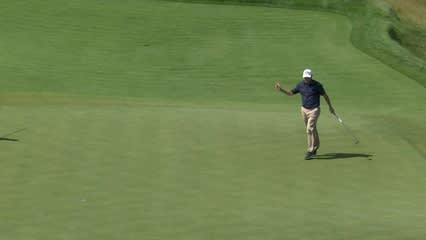 Shaun Micheel rolls in a 26-foot putt for birdie at PGA Championship
