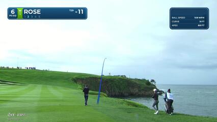 Justin Rose taps in from 2 feet for birdie on No. 6 at Pebble Beach