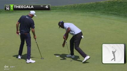 Sahith Theegala drains 26-foot birdie putt on No. 16 at Travelers