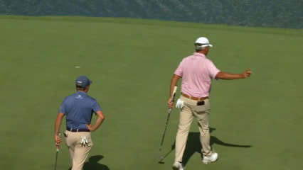 Bo Van Pelt holes a 23-foot birdie putt on No. 18 at Barbasol