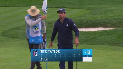 Nick Taylor sinks 9-foot eagle putt on No. 2 at AT&T Pebble Beach