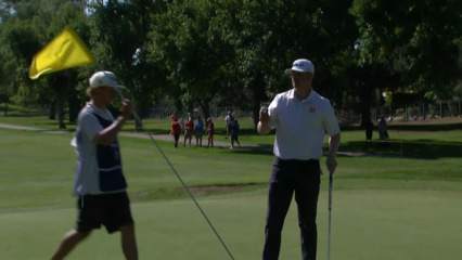 Patrick Fishburn gets up-and-down from bunker for birdie at Utah Championship