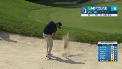 Ryo Hisatsune holes 114-yard bunker shot for eagle on No. 13 at John Deere