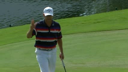 Lee Janzen holes a 23-foot putt for birdie from fringe at Wyndham