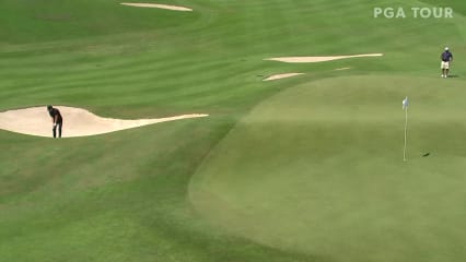 Thomas Pieters gets up-and-down from bunker for birdie at Corales Puntacana
