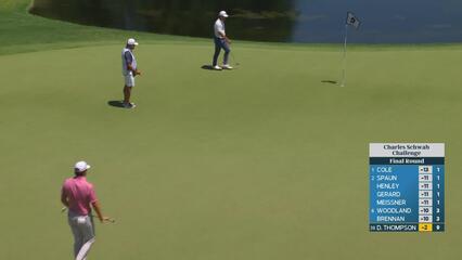 Davis Thompson holes 62-foot shot from rough for birdie on No. 9 at Charles Schwab