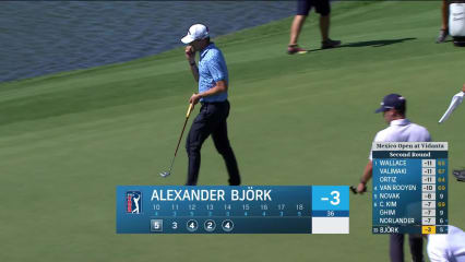 Alexander Björk sinks a 40-foot birdie putt at Mexico Open