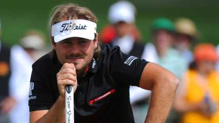 Victor Dubuisson confidently makes a 13-foot birdie putt at Accenture
