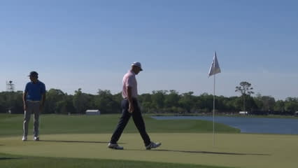 Shawn Stefani's drops chip shot on No. 18 at Houston Open
