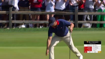 Burns/Clark sinks a 20-foot birdie putt on No. 1 at the 2026 Presidents Cup