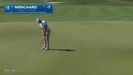Niklas Norgaard sinks a 20-foot birdie putt at Mexico Open