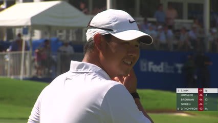 Tom Kim gets up-and-down from 145 yards for birdie on No. 17 at Wyndham