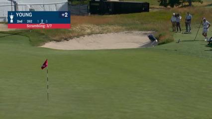 Cameron Young nearly holes out bunker shot in Round 2 of U.S. Open