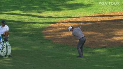 Tyler McCumber's approach from the rough yields birdie at Wyndham
