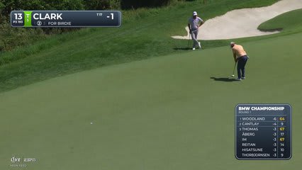 Wyndham Clark drains 24-foot putt for birdie on No. 13 at BMW Championship