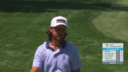 Tommy Fleetwood sinks a 22-foot birdie putt on No. 15 at BMW Championship
