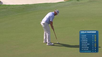 Alex Fitzpatrick sinks 8-foot putt for birdie on No. 16 at Cadillac