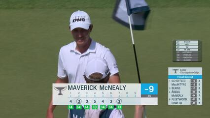 Maverick McNealy sinks a 24-foot birdie putt on No. 7 at BMW Championship