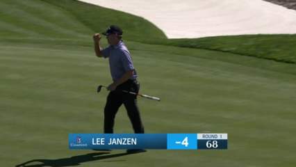Lee Janzen rolls in putt for birdie on No. 18 at Pure Insurance