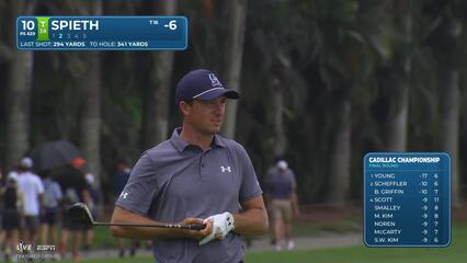Jordan Spieth gets to 7-under with birdie putt on No. 10 at Cadillac