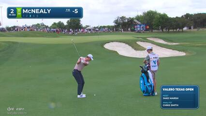 Maverick McNealy gets up-and-down from 40 yards for birdie on No. 2 at Valero