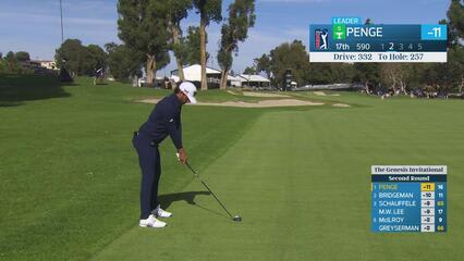Marco Penge drains 6-foot putt for birdie on No. 17 at The Genesis