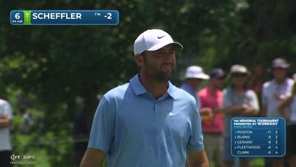 Scottie Scheffler's 123-yard approach sets up birdie on No. 6 at the Memorial