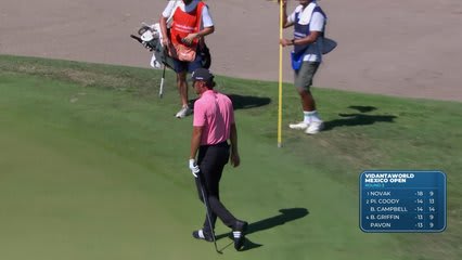 Marco Penge holes 149-yard approach for birdie on No. 11 at Mexico Open