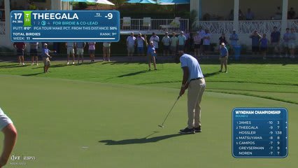 Sahith Theegala's 123-yard approach sets up birdie on No. 17 at Wyndham