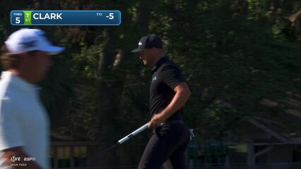 Wyndham Clark drains 4-foot putt for birdie on No. 5 at RBC Heritage