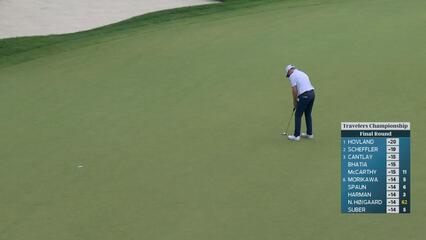 Brian Campbell sinks 15-foot birdie putt on No. 18 at Travelers