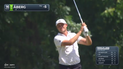 Ludvig Åberg drains 7-foot putt for birdie on No. 16 at FedEx St. Jude