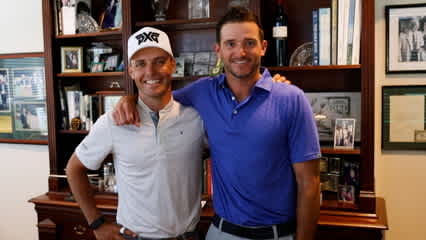 Friends Eric Cole and Sam Saunders visit Arnold Palmer's office