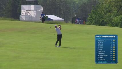 Jesper Svensson sinks 9-foot putt for birdie on No. 18 at RBC Canadian