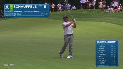 Xander Schauffele's 143-yard approach sets up birdie on No. 9 at the Memorial