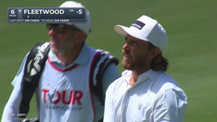 Tommy Fleetwood gets up-and-down from 48 feet for birdie on No. 6 at TOUR Championship