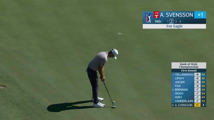Adam Svensson sinks 1-foot putt for birdie on No. 14 at Bank of Utah