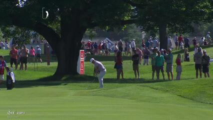 Tom Hoge drains 19-foot putt for birdie on No. 6 at Travelers