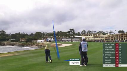 Hideki Matsuyama hits 212-yard approach to 22 feet, sets up birdie on No. 18 at AT&T Pebble Beach