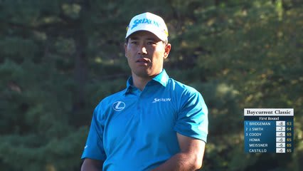 Hideki Matsuyama sinks 33-foot birdie putt on No. 18 at Baycurrent