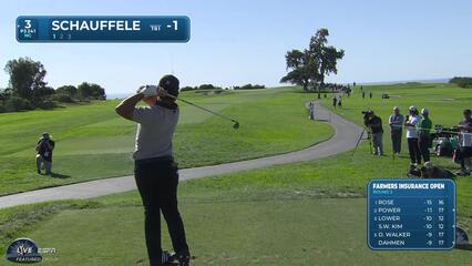 Xander Schauffele holes out for birdie on No. 3 at Farmers