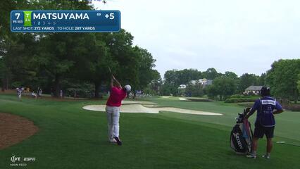 Hideki Matsuyama sinks 6-foot putt for birdie on No. 7 at Truist Championship