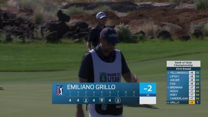 Emiliano Grillo sinks 12-foot eagle putt on No. 7 at Bank of Utah
