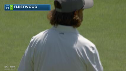Tommy Fleetwood sinks 17-foot putt for birdie on No. 17 at Travelers