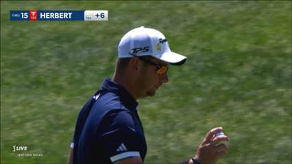 Lucas Herbert makes birdie after reach green in two at the Memorial