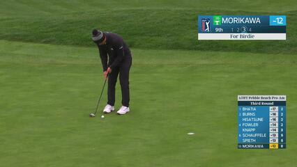 Collin Morikawa sinks 6-foot birdie putt on No. 9 at AT&T Pebble Beach
