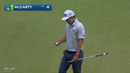 Matt McCarty sinks 2-foot putt for birdie on No. 14 at Travelers