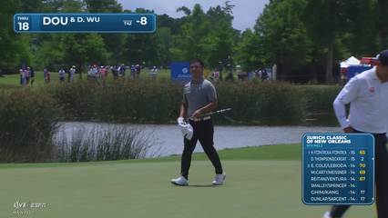 Wu/Dou sinks a 52-foot birdie putt on No. 18 at Zurich Classic