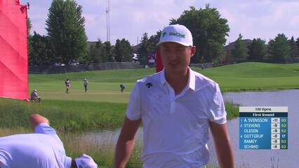 Haotong Li sinks a 21-foot birdie putt on No. 17 at 3M Open