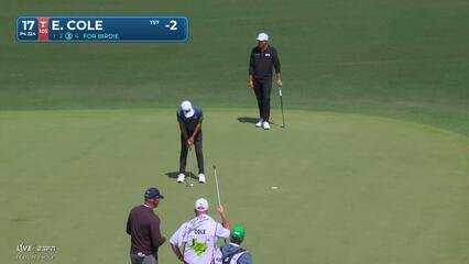 Eric Cole rolls in 5-foot birdie putt on No. 17 at Texas Children's